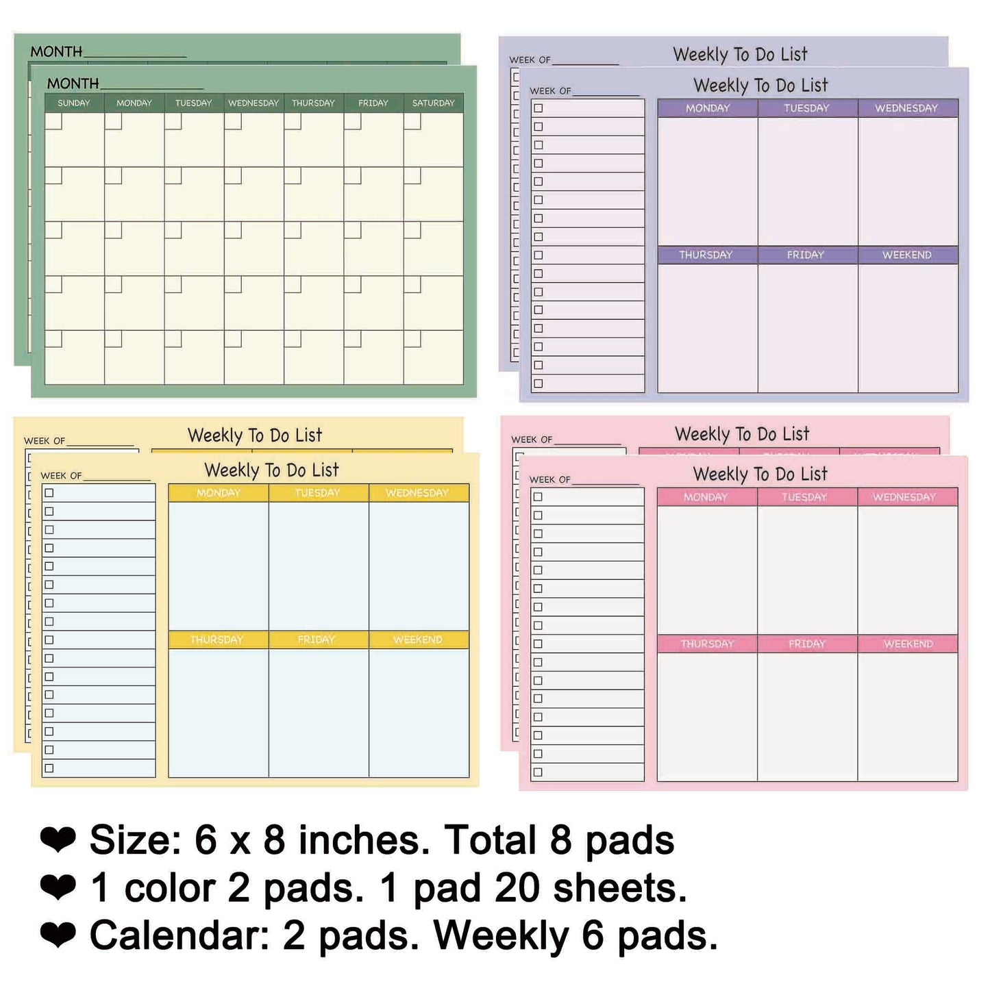 Large Sticky Notes 6x8, Post it Notes, Noted Sticky Notes, Weekly to do List & Calendar Pad, Strong Adhesive, 8 Pads/160 Sheets