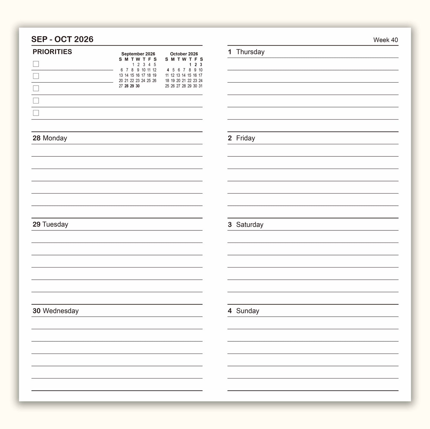 Jul - Dec 2026 Weekly & Monthly Calendar Refills, Travelers Notebook Inserts