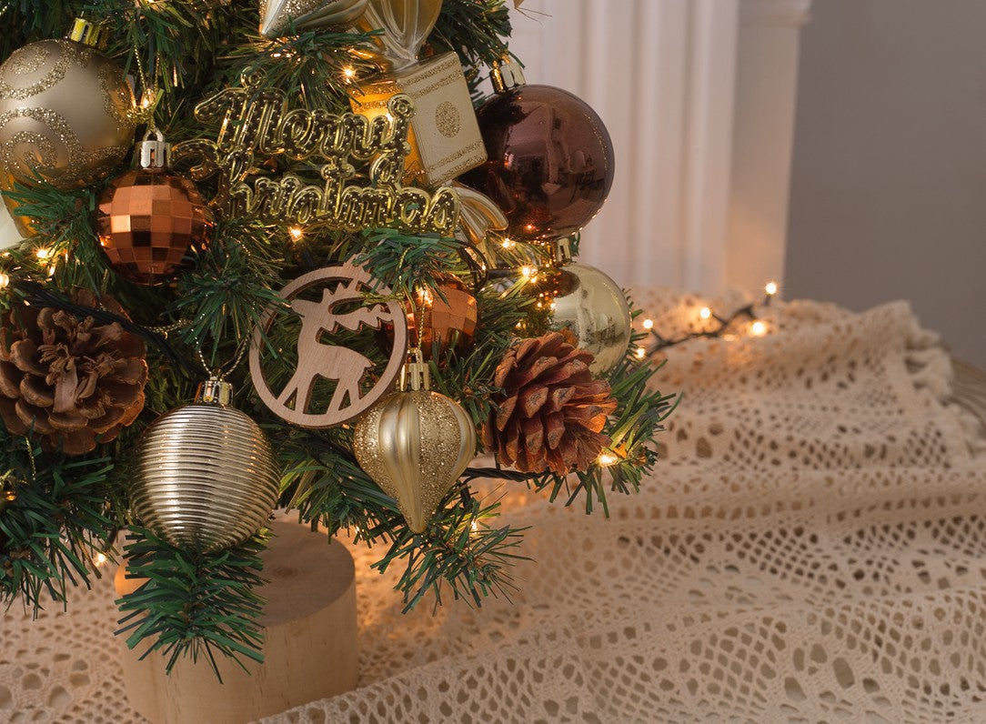 Tabletop Mini Christmas Tree with LED Light, Hanging Ornaments for Christmas Decorations, Perfect Gift, 12 x 18 inch