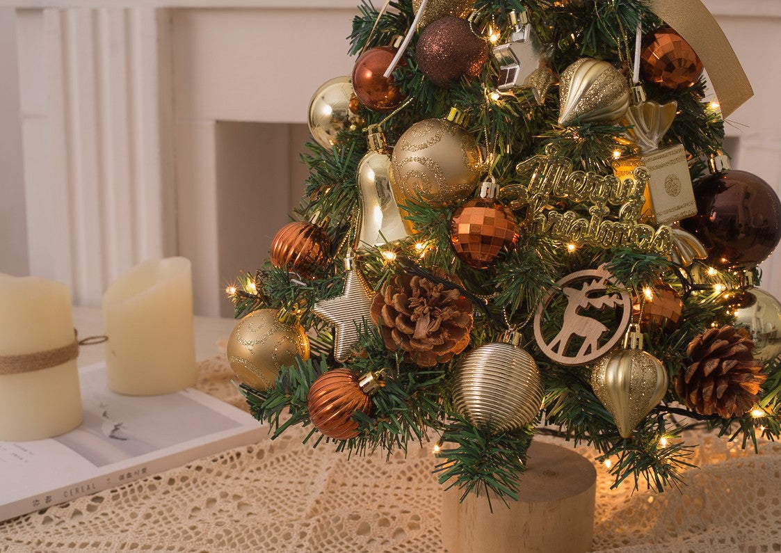 Tabletop Mini Christmas Tree with LED Light, Hanging Ornaments for Christmas Decorations, Perfect Gift, 12 x 18 inch