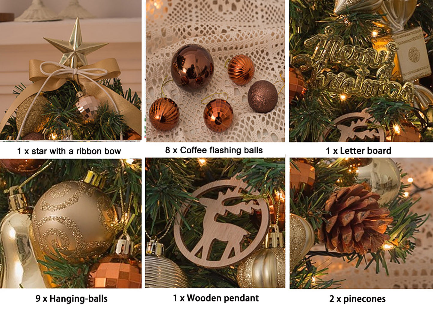 Tabletop Mini Christmas Tree with LED Light, Hanging Ornaments for Christmas Decorations, Perfect Gift, 12 x 18 inch