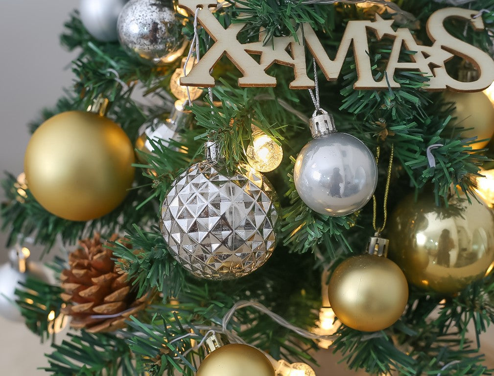 Tabletop Mini Christmas Tree with LED Light, Hanging Ornaments for Christmas Decorations, Perfect Gift, 12 x 18 inch