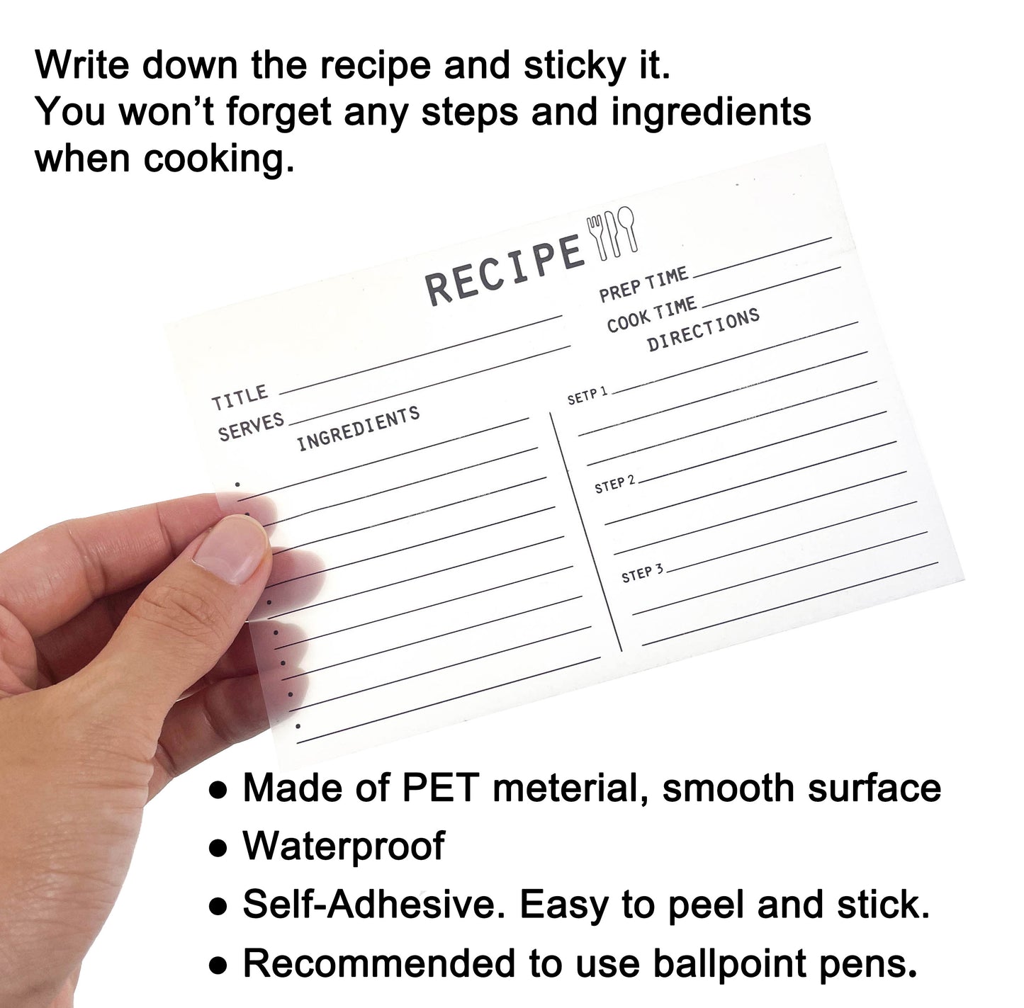 Recipe Transparent Sticky Notes, Recipe Note Pads for Kitchen, Waterproof, 6 pads/300 Sheets, 4x6inch