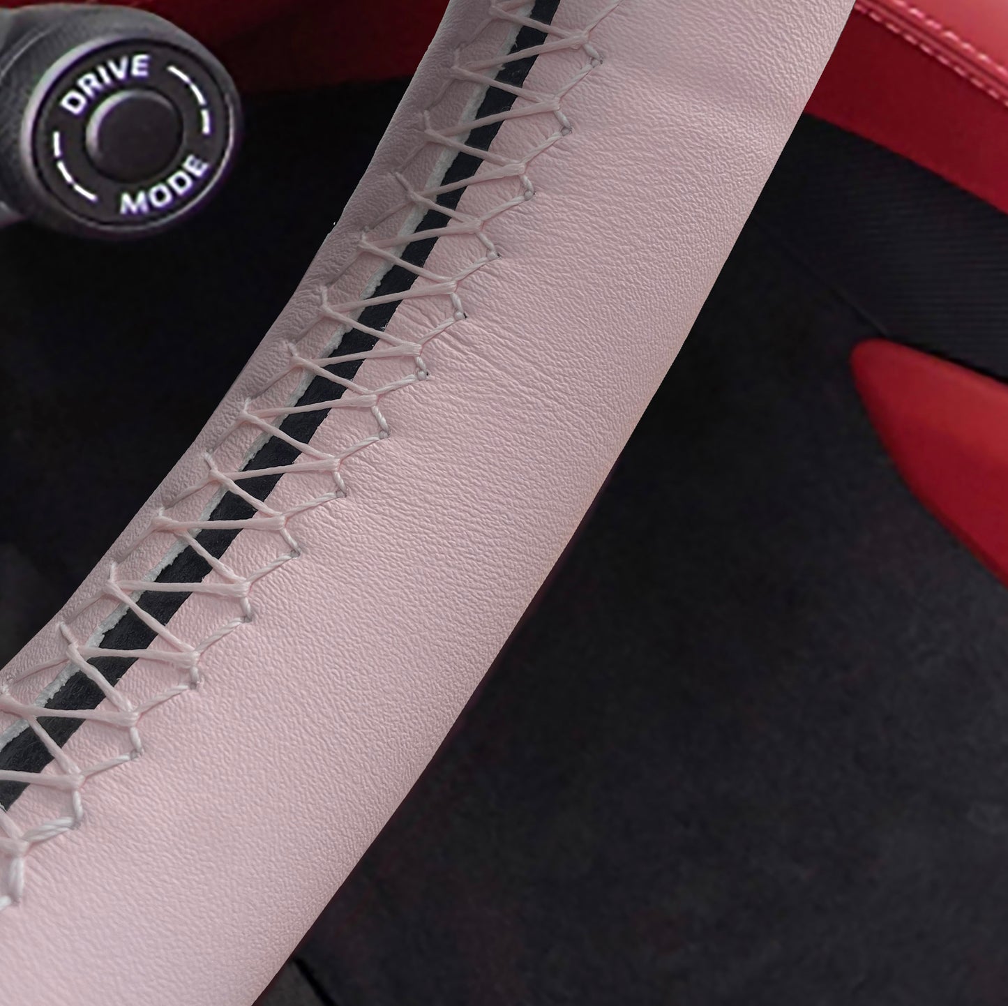 Nappa Leather Steering Wheel Cover Lace Up, Stitch on Wrap, Universal 15 inch, Anti-Slip & Breathable & Soft Pink