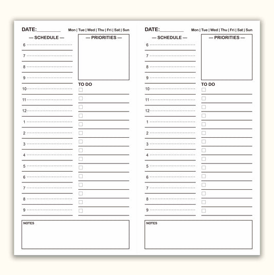 Travelers Notebook Inserts, Daily Schedule Refills