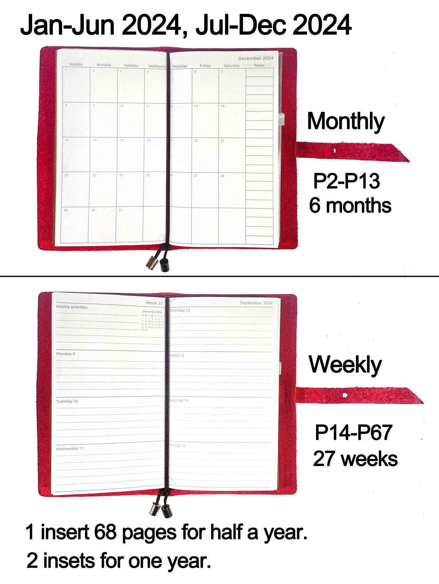 Leather Planner 2024, Weekly & Monthly Calendar & Daily Agenda Schedule Appointment Book, Pink 7 "x 4.3 "