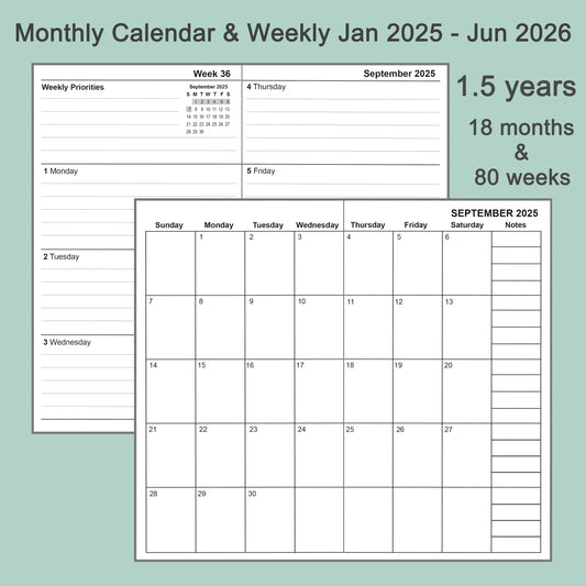 3pcs Travelers Notebook Inserts Jan 2025 - Jun 2026, Weekly & Monthly Calendar Refills, Personal 3.75 x 6.75