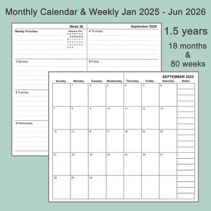 3pcs Travelers Notebook Inserts Jan 2025 - Jun 2026, Weekly & Monthly Calendar Refills