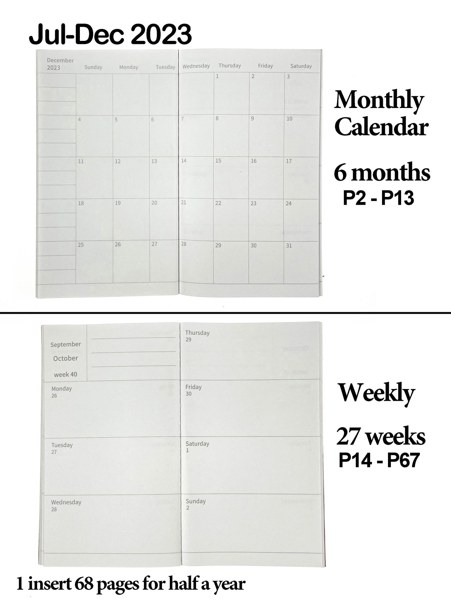 [Refills-Standard] 5pcs/set 2023 2024 Planner Inserts, Weekly & Monthly & Daily, Fit 7*4.3in