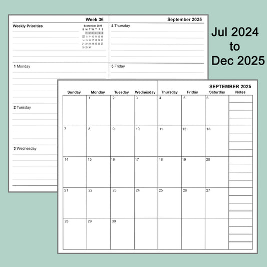 3pcs Travelers Notebook Inserts Jul 2024- Dec 2025, Weekly & Monthly Calendar Refills, 6.5x3.75