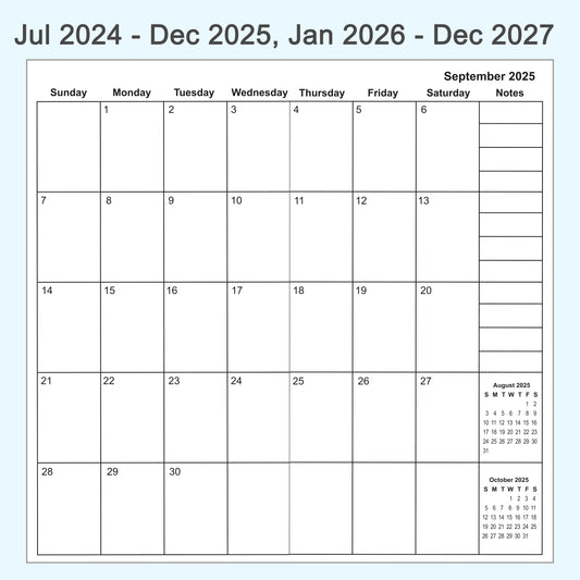 2pcs Travelers Notebook Inserts, Jul 2024 - Dec 2027, Monthly Calendar Refills, Regular 4.3 x 8.3