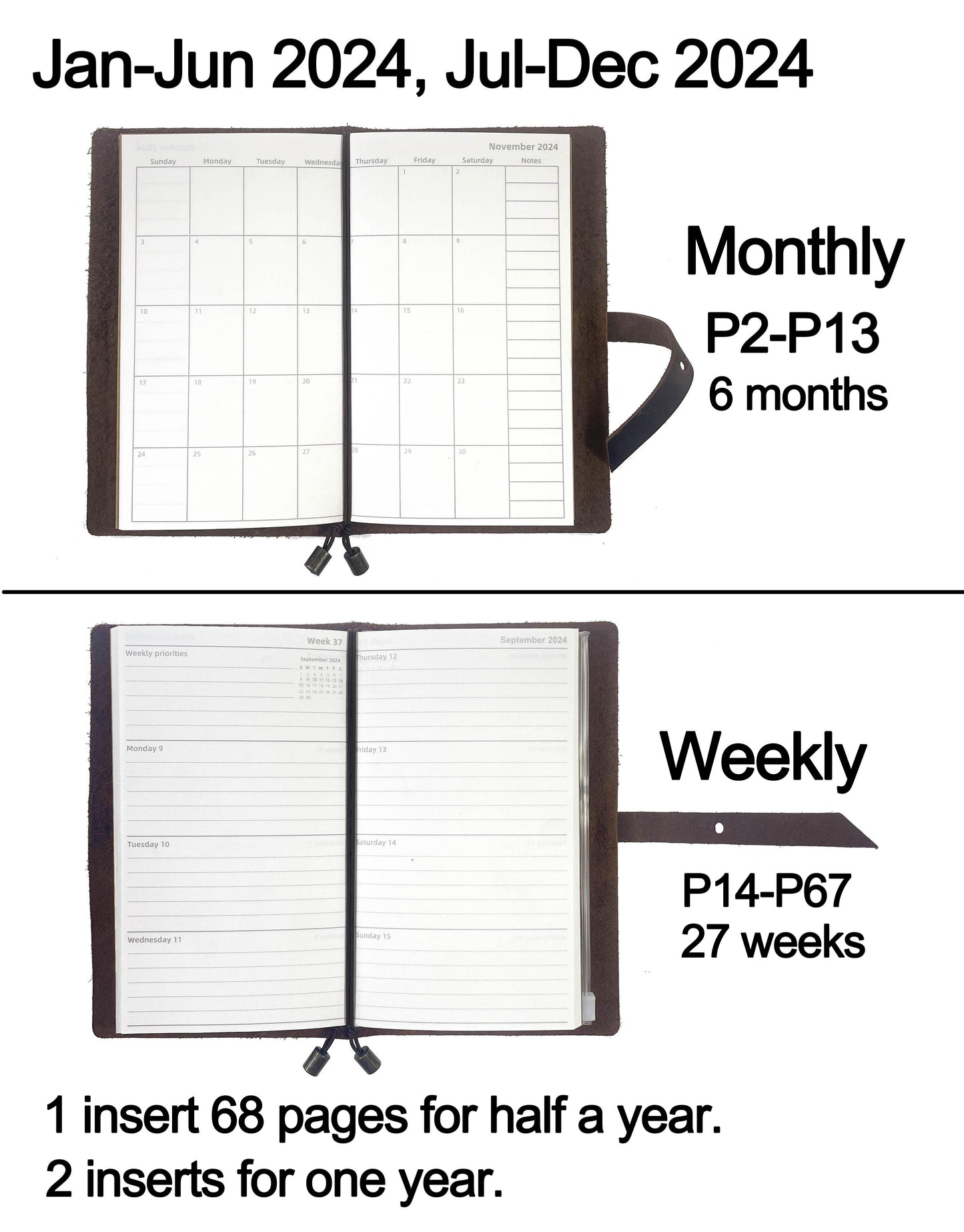 Leather Planner 2024, Weekly & Monthly Calendar & Daily Agenda Schedule Appointment Book 7 "x 4.3 "