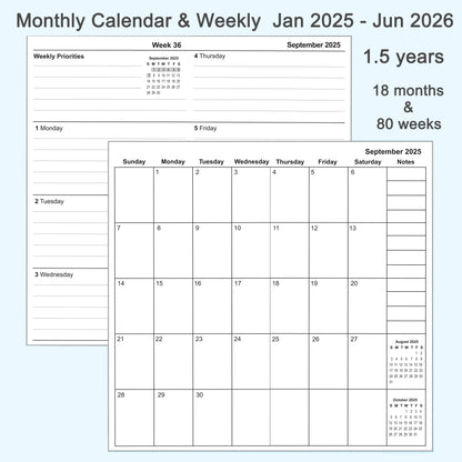 3pcs Traveler's Notebook Inserts, Jan 2025 - June 2026, Weekly & Monthly Calendar Refills Regular 4.3 x 8.3 in