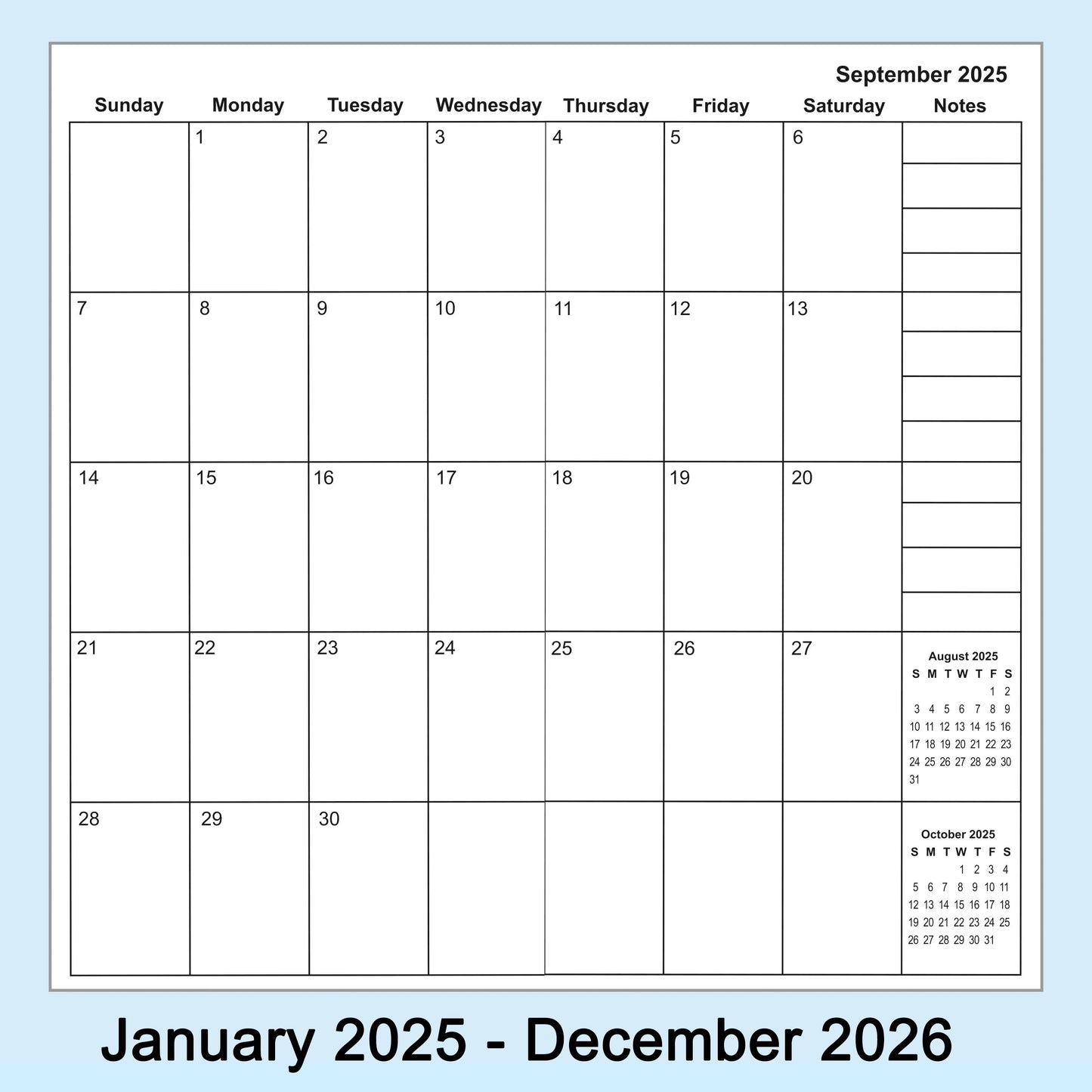 Travelers Notebook Inserts, Jan-Dec 2025 2026, Monthly Calendar Refills, 8.3 x 4.3