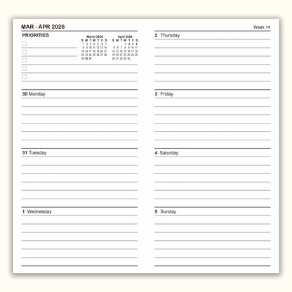 Jan - Jun 2026 Weekly & Monthly Calendar Refills, Travelers Notebook Inserts
