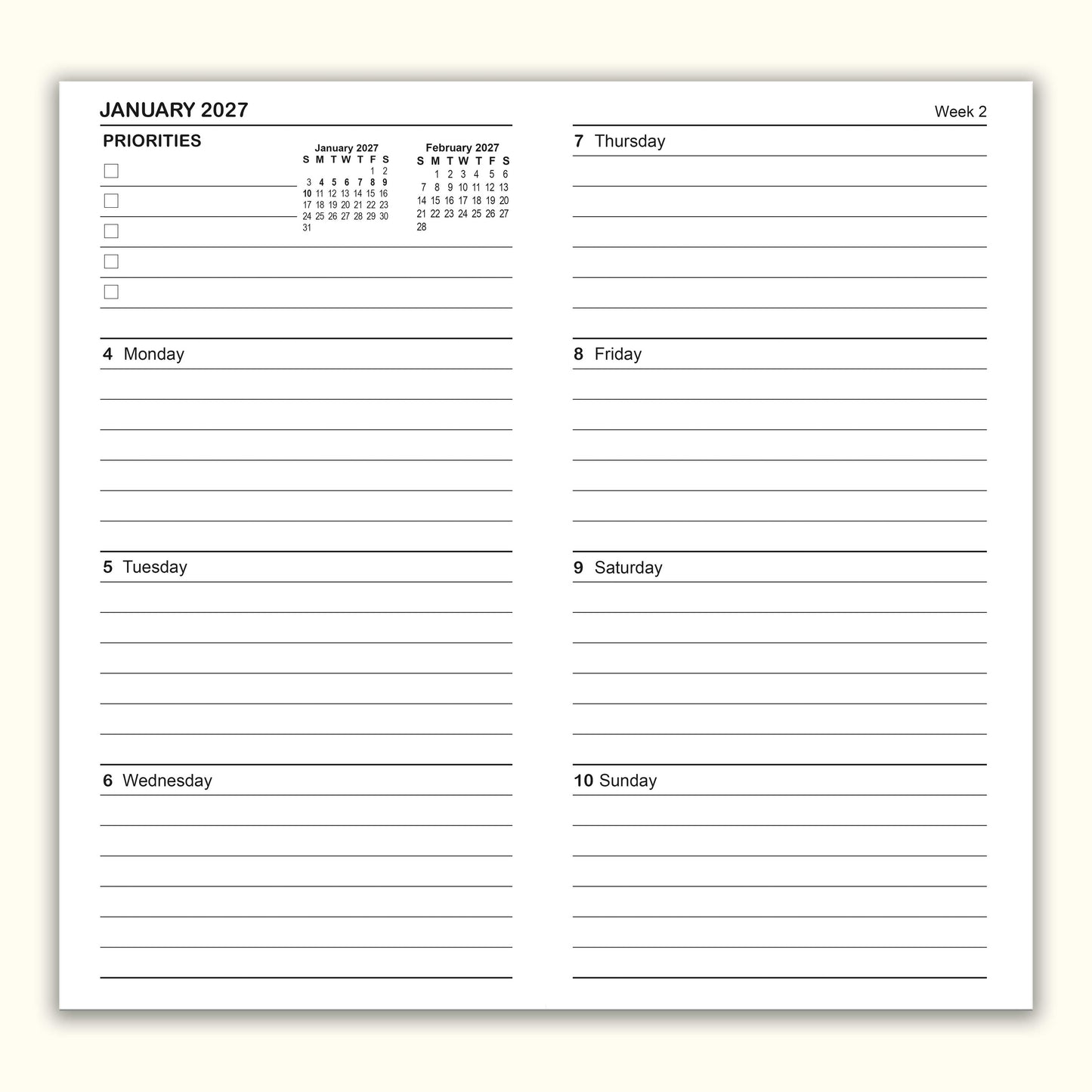 Jan - Jun 2027 Weekly & Monthly Calendar Refills, Travelers Notebook Inserts