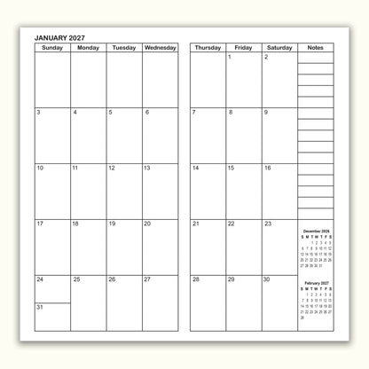 Jan - Jun 2027 Weekly & Monthly Calendar Refills, Travelers Notebook Inserts