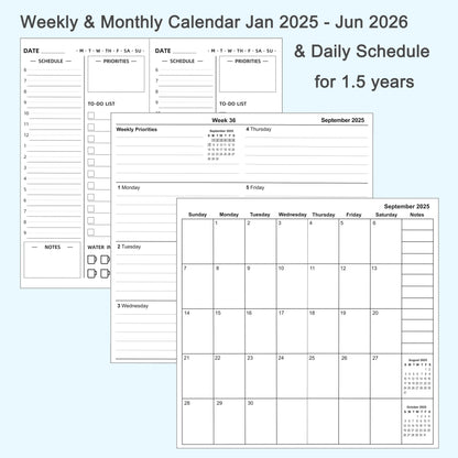 5pcs Traveler's Notebook Inserts, Jan 2025 - Jun 2026, Weekly & Monthly Calendar & Daily Refills, Regular 4.3 x 8.3