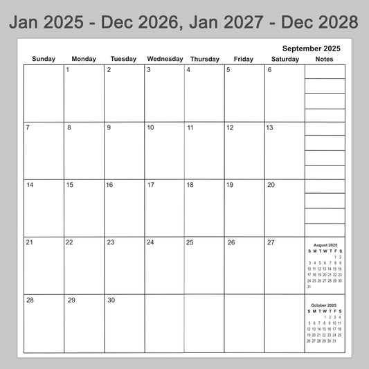 2pcs Travelers Notebook Inserts, Jan 2025 - Dec 2028, Monthly Calendar Refills, A5 Size 5.8 × 8.3