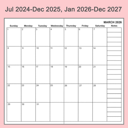 2pcs Travelers Notebook Inserts, Jul 2024 - Dec 2027, Monthly Calendar Refills, A6, 4.1 × 5.8