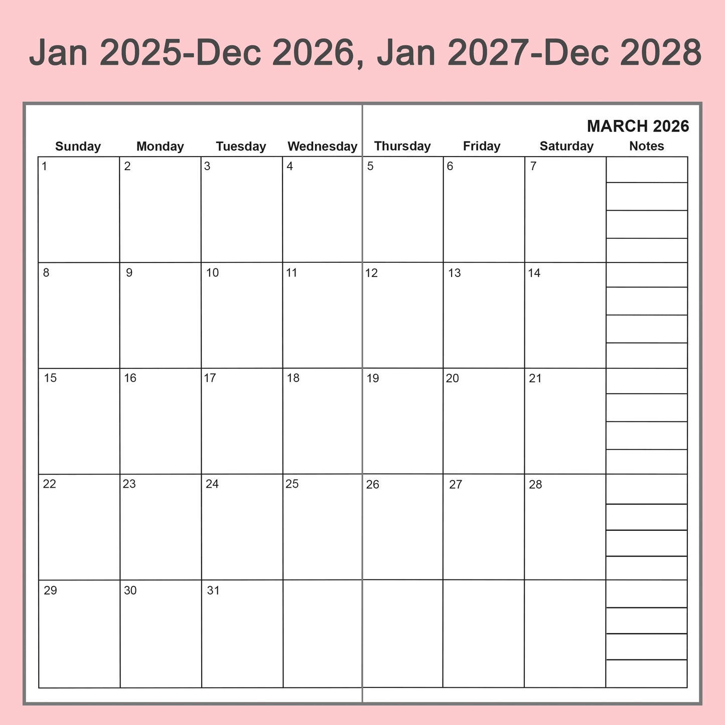 2pcs Travelers Notebook Inserts, Jan 2025 - Dec 2028, Monthly Calendar Refills, A6, 4.1 × 5.8