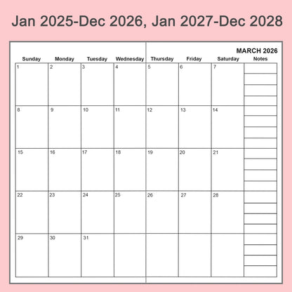 2pcs Travelers Notebook Inserts, Jan 2025 - Dec 2028, Monthly Calendar Refills, A6, 4.1 × 5.8