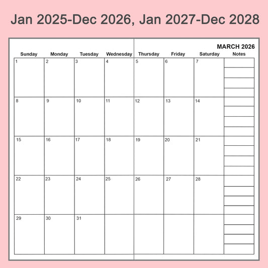 2pcs Travelers Notebook Inserts, Jan 2025 - Dec 2028, Monthly Calendar Refills, A6, 4.1 × 5.8