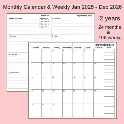 4pcs Travelers Notebook Inserts Jan 2025 - Dec 2026, Weekly & Monthly Calendar Refills, A6, 4.1 × 5.8