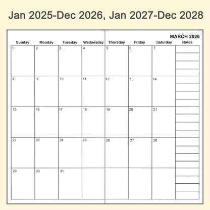 2pcs Travelers Notebook Inserts, Jan 2025 - Dec 2028, Monthly Calendar Refills, B6, 4.9 × 6.9