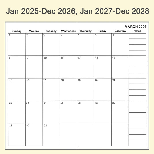 2pcs Travelers Notebook Inserts, Jan 2025 - Dec 2028, Monthly Calendar Refills, B6, 4.9 × 6.9