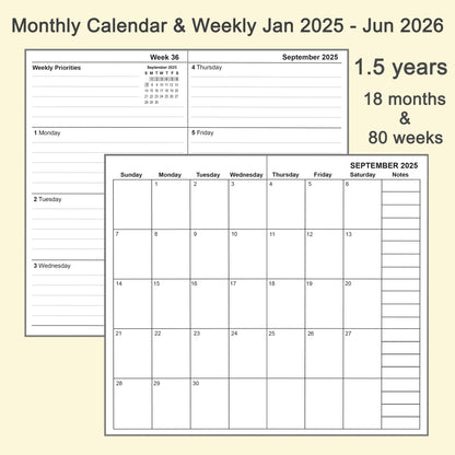 3pcs Travelers Notebook Inserts Jan 2025 - Jun 2026, Weekly & Monthly Calendar Refills, B6, 4.9 × 6.9