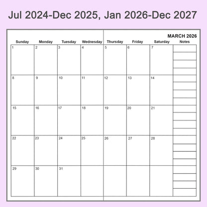 2pcs Travelers Notebook Inserts, Jul 2024 - Dec 2027, Monthly Calendar Refills, B6 Slim, 4.3 x 6.9