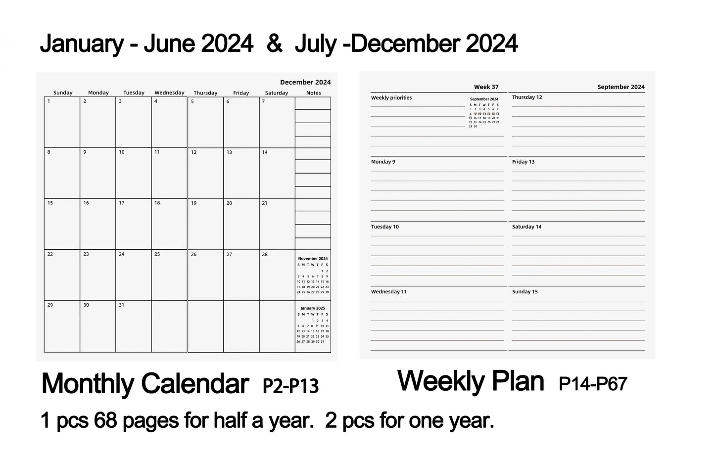 Leather Planner 2024, Weekly & Monthly Calendar & Daily Agenda Schedule Appointment Book, Regular Size 8.6"x 4.7 "