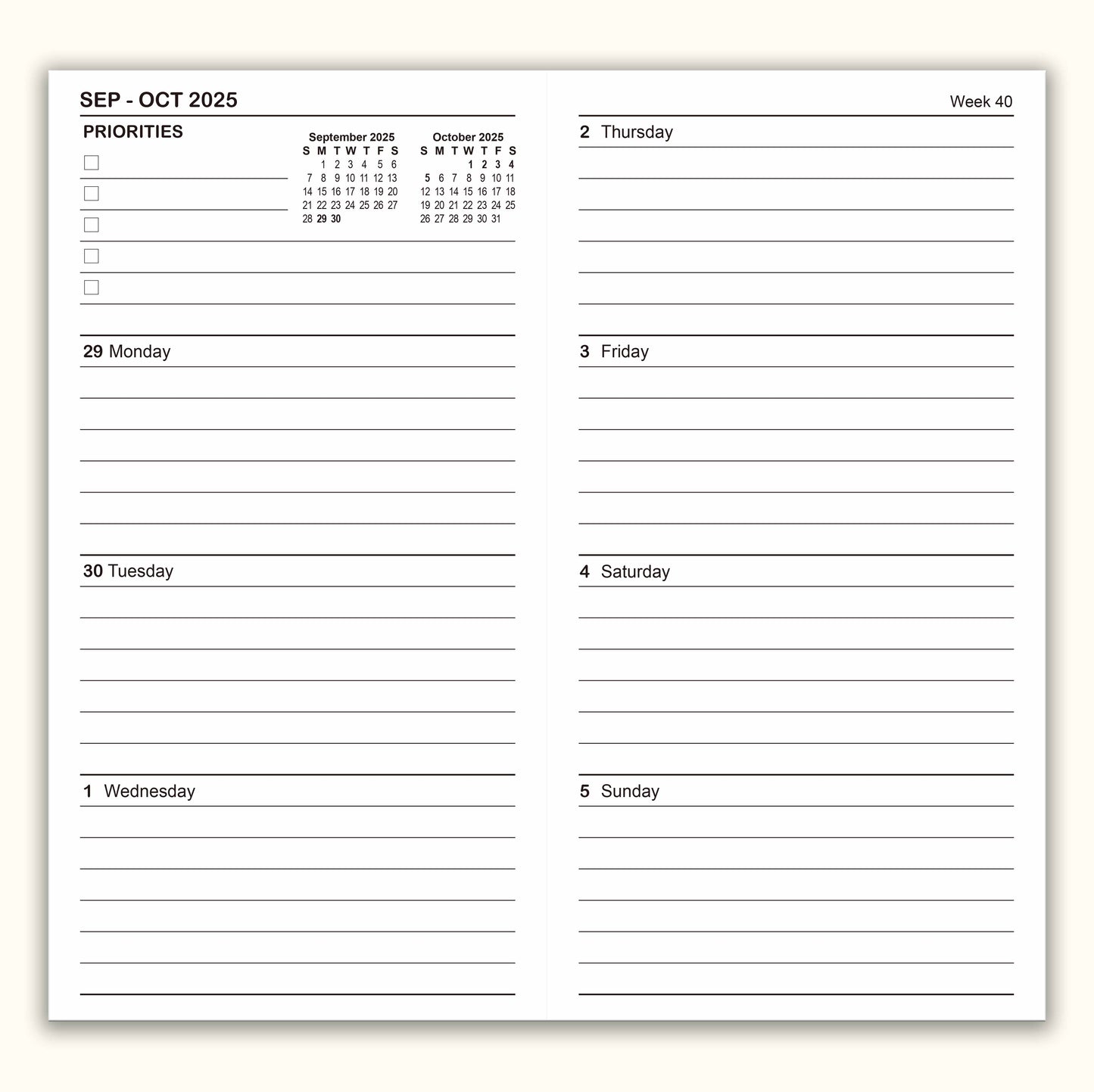 Jul - Dec 2025 Weekly & Monthly Calendar Refills, Travelers Notebook Inserts