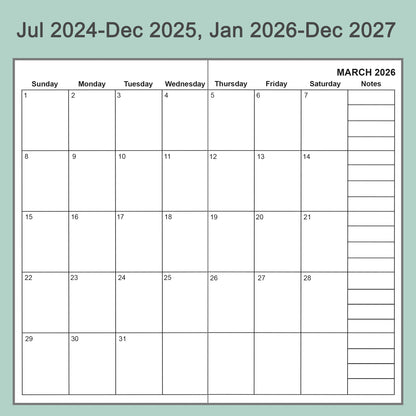 2pcs Travelers Notebook Inserts, Jul 2024 - Dec 2027, Monthly Calendar Refills, Personal 3.75 x 6.75