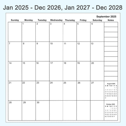 2 pcs Travelers Notebook Inserts, Jan 2025 - Dec 2028, Monthly Calendar Refills, Regular 4.3 x 8.3