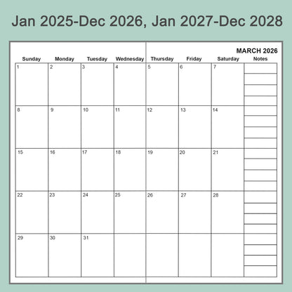 2pcs Travelers Notebook Inserts, Jan 2025 - Dec 2028, Monthly Calendar Refills, Personal 3.75 x 6.75