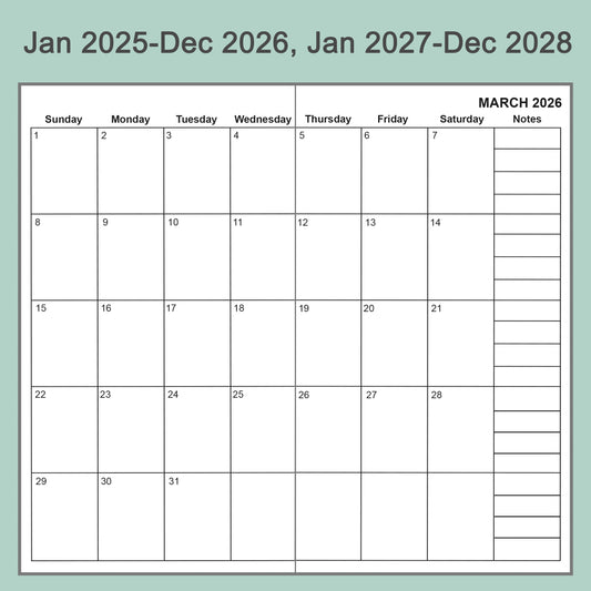 2pcs Travelers Notebook Inserts, Jan 2025 - Dec 2028, Monthly Calendar Refills, Personal 3.75 x 6.75