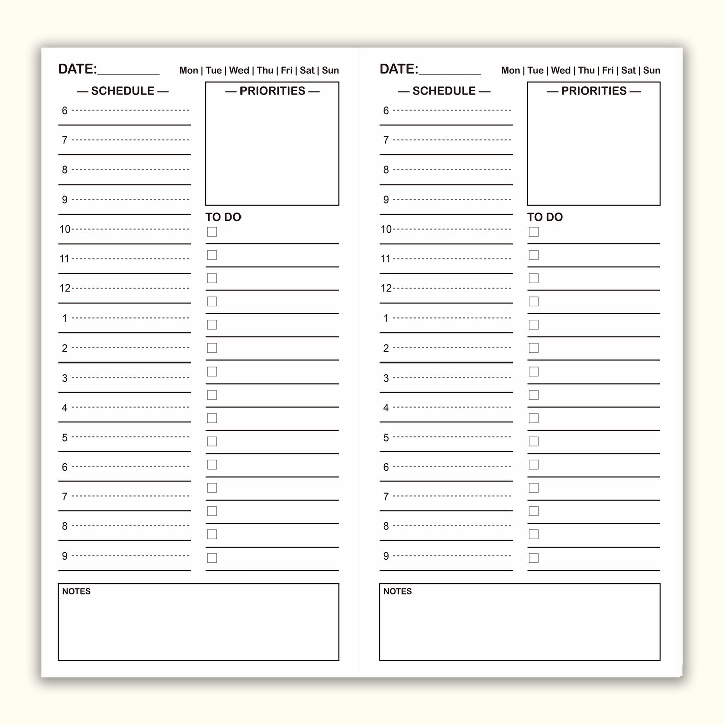 Travelers Notebook Inserts, Daily Schedule Refills