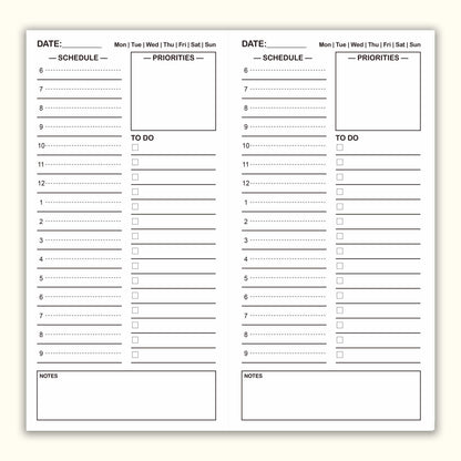 Travelers Notebook Inserts, Daily Schedule Refills