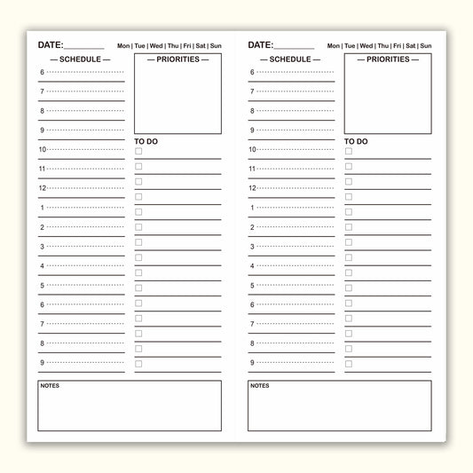 Travelers Notebook Inserts, Daily Schedule Refills