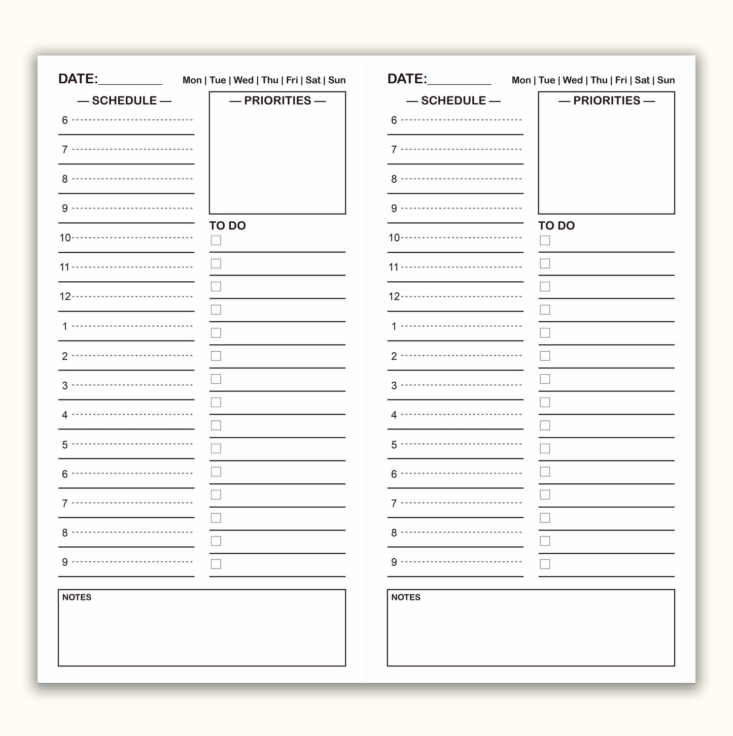 Travelers Notebook Inserts, Daily Schedule Refills