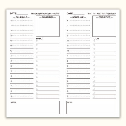 Travelers Notebook Inserts, Daily Schedule Refills