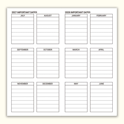 Jul 2026 - Jun 2028 Monthly Refills, Travelers Notebook Inserts, Monthly Calendar & Important Dates & Dotted & Line