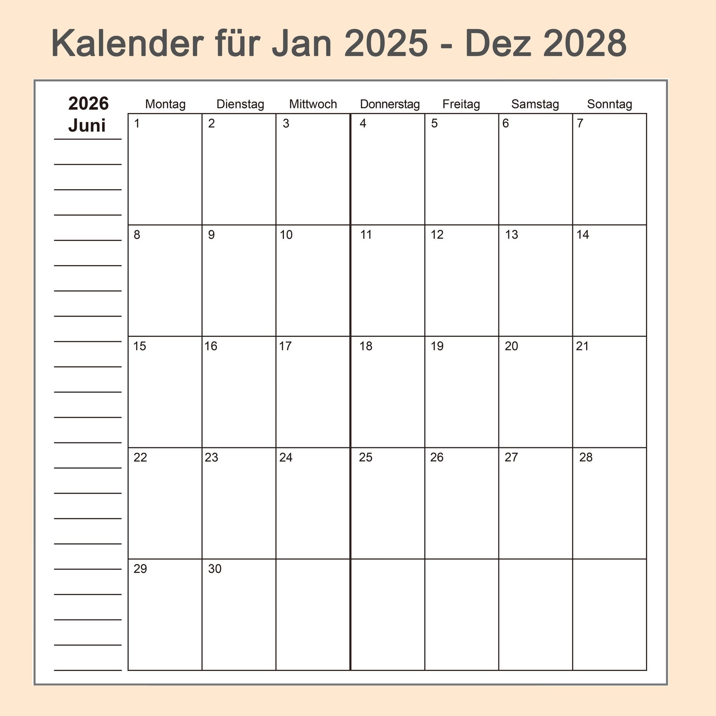 2pcs Travelers Notebook Inserts, Kalender für Jan 2025 - Dez 2028 (Deutsch)