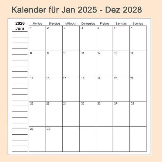 2pcs Travelers Notebook Inserts, Kalender für Jan 2025 - Dez 2028 (Deutsch)