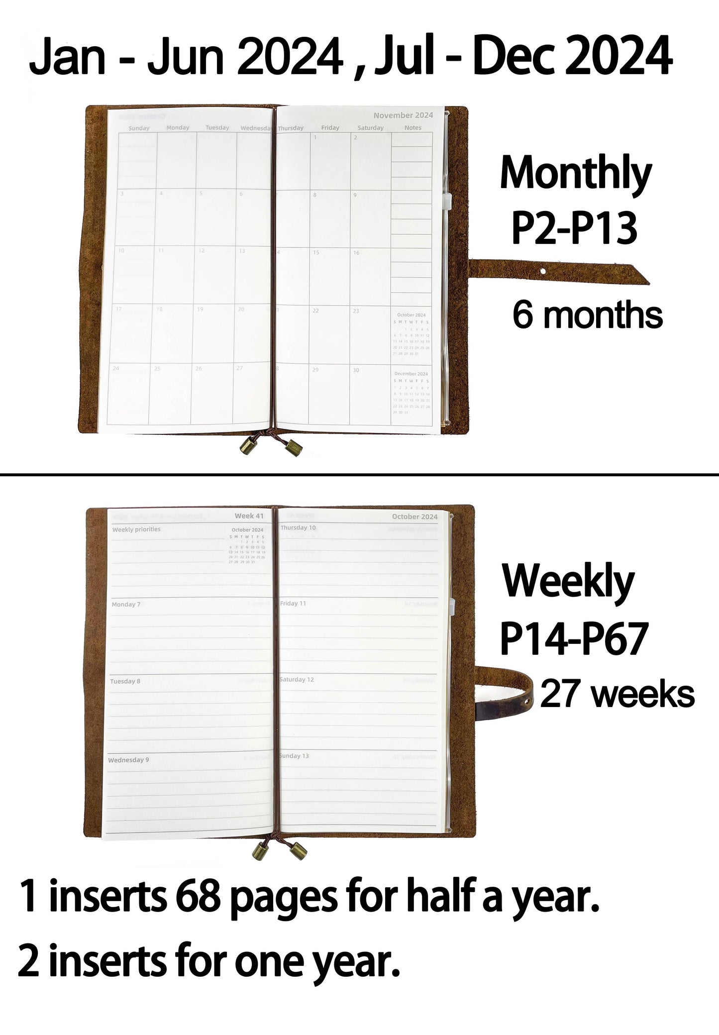 Leather Planner 2024, Weekly & Monthly Calendar & Daily Agenda Schedule Appointment Book, Regular Size 8.6"x 4.7 "
