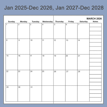 2pcs Travelers Notebook Inserts, Jan 2025 - Dec 2028, Monthly Calendar Refills, Pocket 3.5 x 5.5