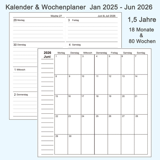 3pcs Travelers Notebook Inserts, Jan 2025 - Jun 2026, Kalender & Wochenplaner (Deutsch)