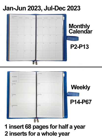[Planner-Standard] 2023 Planner, Leather Journal Organizer, Monthly Calendar & Weekly & Daily (Blue)